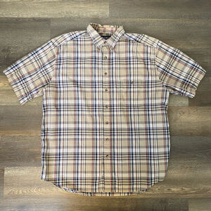 Vintage Eddie Bauer Shirt Men’s Extra Large TALL Button Down Plaid Short Sleeve